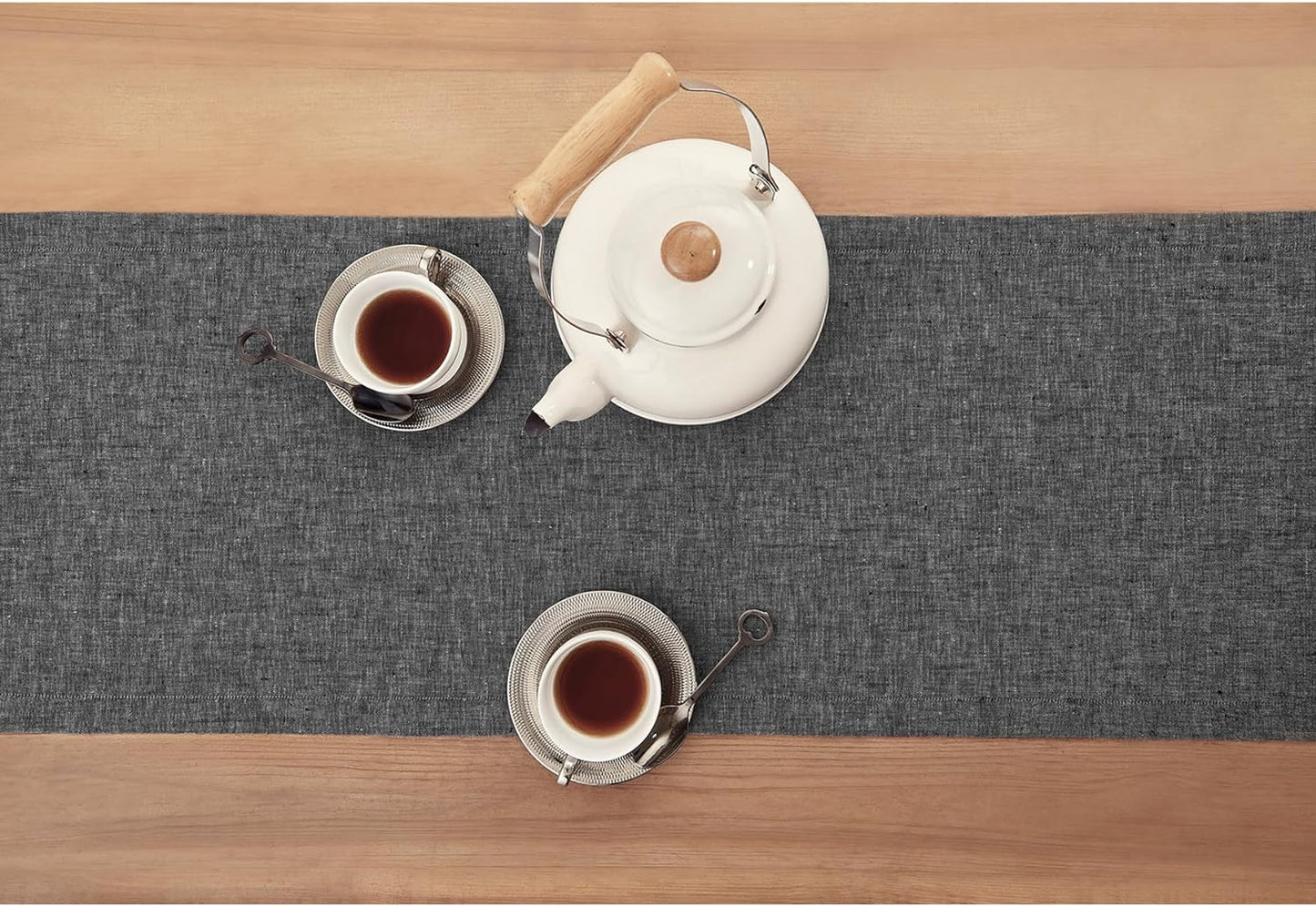 Solino Home Linen Charcoal Grey Table Runner 108 Inches Long - Athena, 100% Pure Linen Dining Table Runner 14 x 108 Inch for Halloween, Thanksgiving - Handcrafted and Machine Washable