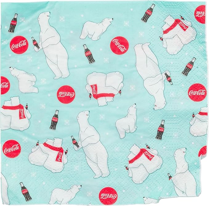 Silver Buffalo Coca-Cola Polar Bears Christmas Tree 32 Pack Partyware Disposable Paper Plates and Napkins