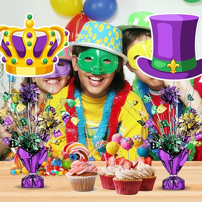 6 PCS Mardi Gras Table Centerpieces Metallic Plastic Carnival Decoration Centerpiece Glitter Foil Masquerade Party Table Decor with Carnival Cutouts for Festival Home Table Party Supplies Decor