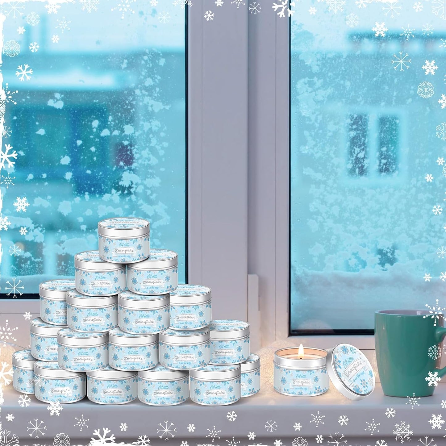 MTLEE 24 Pcs Snowflakes Baby Shower Party Favors Candles Lavender Scented Baby Shower Favors for Guests Rustic Tealights Candles Gender Reveal Return Gifts Girl Boy(1.2 Oz, Blue)