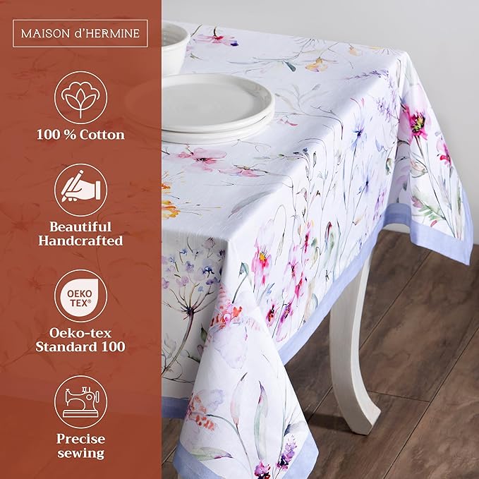Maison d' Hermine Table Cloth Rectangle Table 100% Cotton 70 x 108 Inches Tablecloth Reusable Decorative for Dining Room Farmhouse Home Valentines Day Decorations Spring Summer - Summer Floral