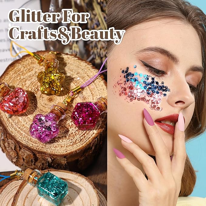 LEOBRO Chunky Glitter, 24 Colors Glitter for Crafts, Resin, Sequins for Crafts, Hair Body Face Makeup Nail, DIY Party Decorations, Solid Color