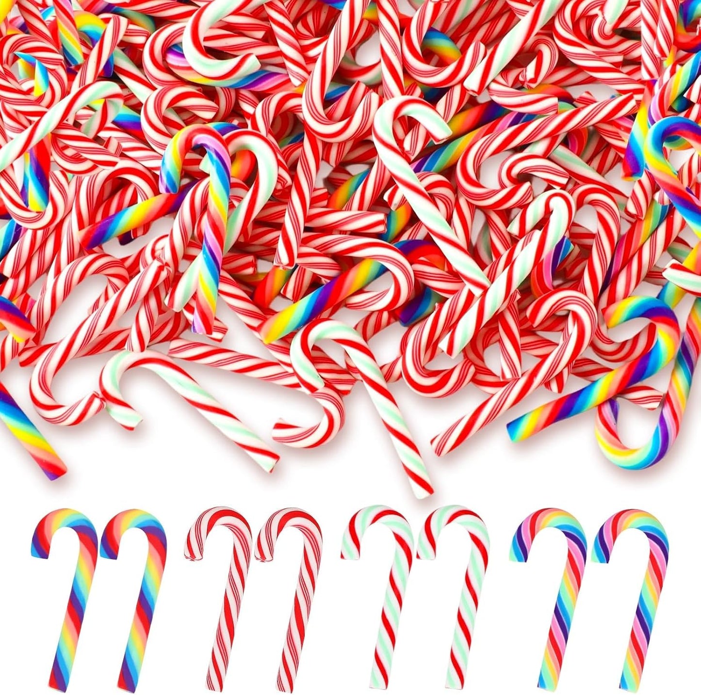 80pcs Mini Christmas Candy Cane for Crafts Colorful Fake Candy Decor Peppermint Ornaments Xmas Table Scatters Red and White Candy Vase Filler for Decorations Party Favors Supplies (46×18mm)