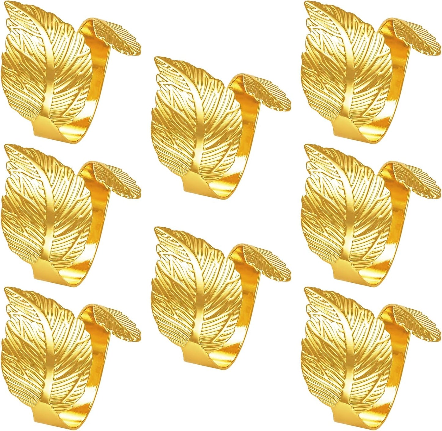 Gold Leaf Napkin Rings Set of 8,Metal Napkin Ring Holder Bulk for Holiday Party,Wedding,Banquet Elegant Table Setting,Classic Dining Room Decor (8)