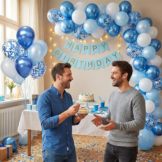 Light Blue Balloons Arch Kit,130pcs Blue and White Balloon Garland,Different Sizes 18 12 10 5 Inch Baby Blue Latex Balloons for Birthday Wedding Baby Shower Graduation Blue Themed Party Decorations