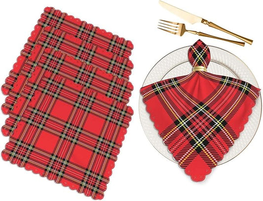 Yibeas Red Plaid Cloth Napkins Set of 4 Traditional Scottish Checkered Tartan Pattern in Classic Colors Polyester Kitchen Dinner Napkins for Holiday Festive Wedding Decor 18 x 18 inch