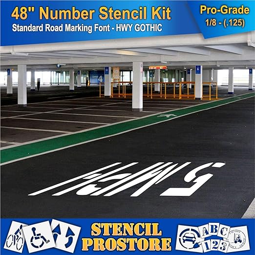 Pavement Stencils - 48 inch - Number KIT Stencil Set - (12 Piece) - 48" x 12" x 1/8" (128 mil) - Pro-Grade