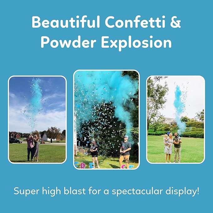Gender Reveal Confetti & Powder Smoke Cannon | 3 Pink & 3 Blue Poppers | Biodegradable | Alternative to Gender Reveal Smoke Bombs Extinguisher Spray, Baby Gender Reveal Decorations, TUR Party Supplies