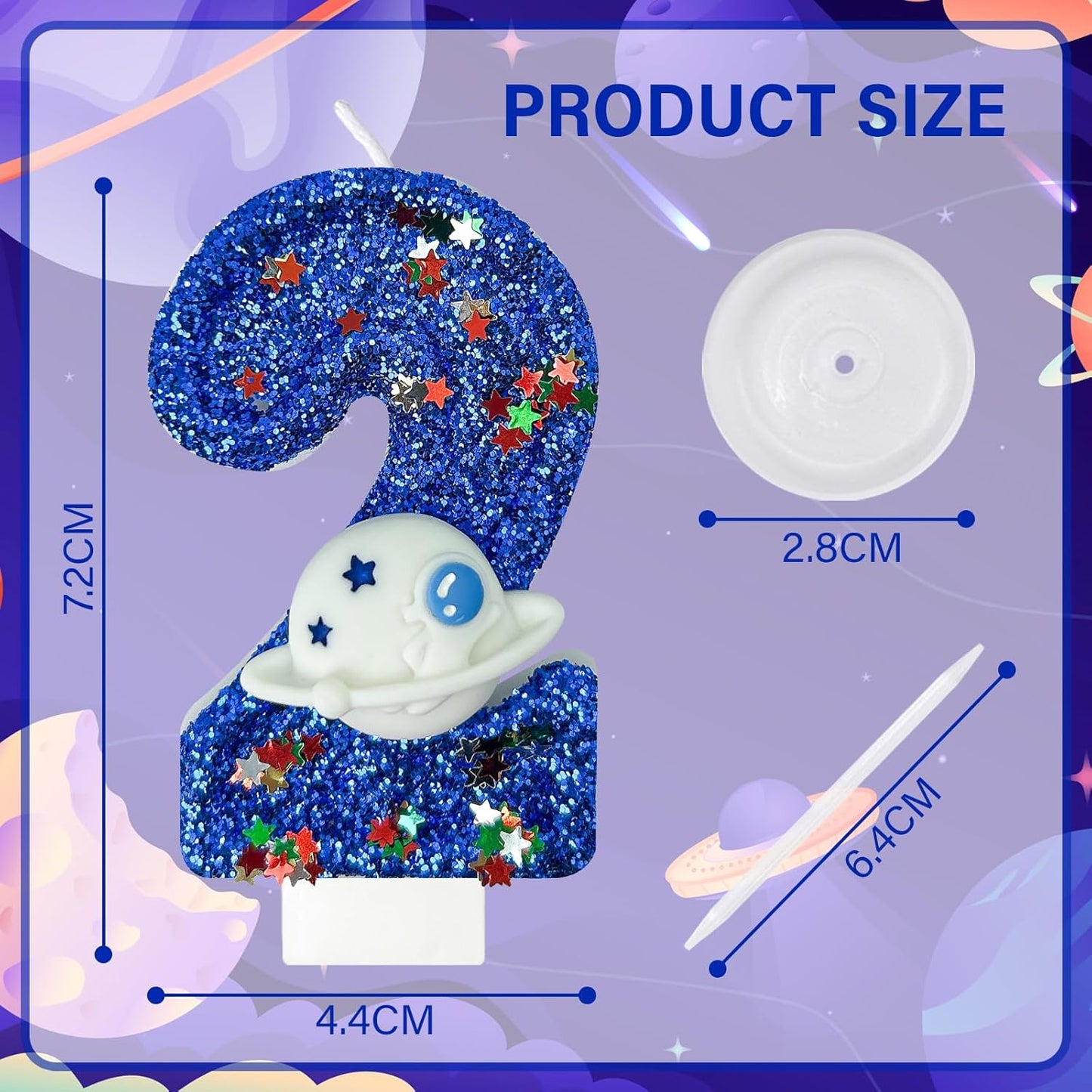 HXOUSE Spaceship Number 2 Birthday Candles - Outer Space Universe Birthday Candles for Cake, 2 Candle Topper for Anniversary Celebrations, Astronaut Rocket Party Decorations for Boys