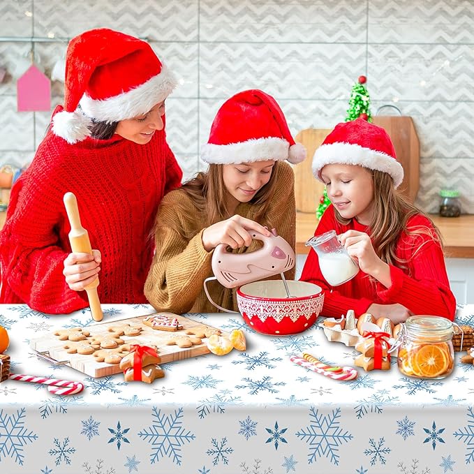Peryiter 12 Pcs Winter Snowflake Plastic Tablecloth Decorations, Christmas Wonderland Disposable Table Cover 54 x 108 Inch Blue and White Dining Table Cover for Winter Holiday Theme Party Supplies
