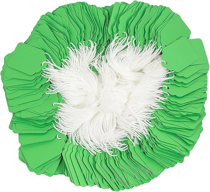 Marking Tags with String Attached, 500pcs Paper Hang Tags for DIY, Crafts & Small Businesses Gift Decorations Product Jewelry Clothing(1.88"x1.18", Green)