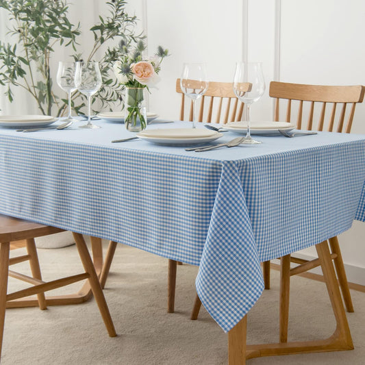 maxmill Checkered Rectangle Tablecloth for Dining Room Water Resistance Antiwrinkle Spillproof Heavy Weight Soft Gingham Plaid Kitchen Table Cloth for Holiday Dinner, 60 x 104 Inch Light Blue White