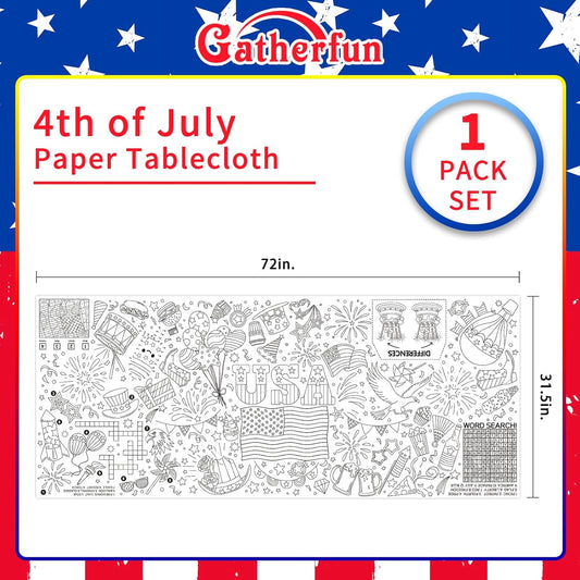 Gatherfun 4th of July Patriotic Coloring Tablecloth 31.5x72 - American Flag-Themed Giant Poster for Independence Day Decor & Activities for Classroom or School Party Table Cover