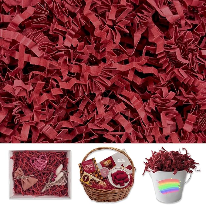Tisspoms Red Crinkle Cut Paper Shred Filler, 2 LB Basket Filler Shredded Paper, Confetti Stuffing for Basket Filling, Halloween, Valentine's Day, Birthdays, Gift Wrapping, Stuffer Party Supplies