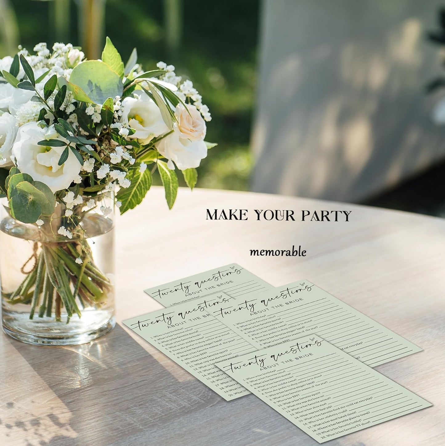 Bridal Shower Games, Twenty Questions About The Bride, 25Pcs Minimalist Sage Green Bridal Game Cards, Wedding Shower Games for Guests, Engagement Bachelorette Party Supplies