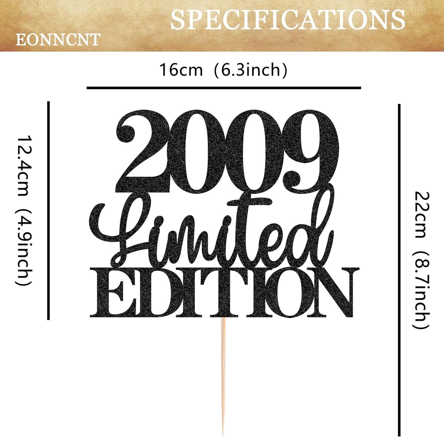 Limited EDITION 2009 Cake Topper - Black Glitter Happy 16th Birthday Party Cake Decoration Supplies, Cheer to 16 Years Cake Bunting Decor for 16th Birthday Party Photo Booth Props