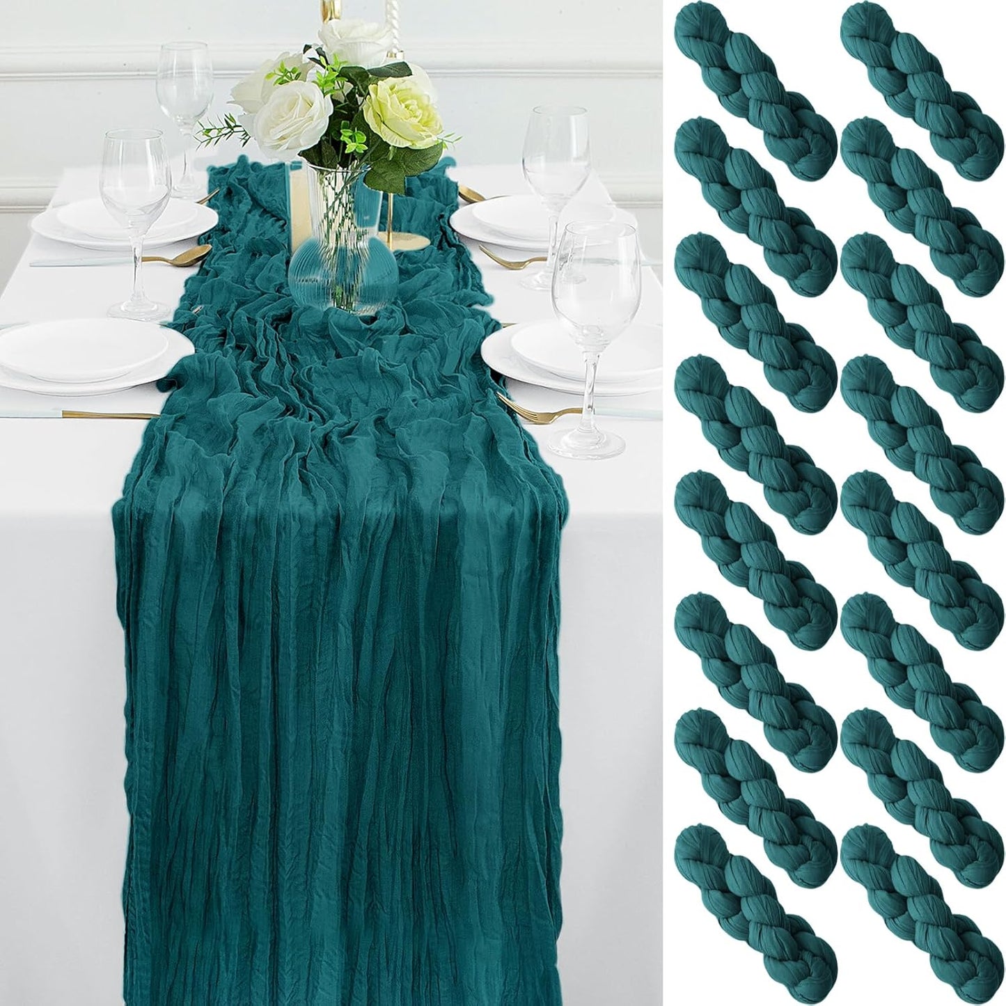 16Pack Teal Cheesecloth Table Runner 10FT Cheese Cloth Table Runner 35x120Inch Long Boho Table Runners Rustic Gauze Table Runners for Party Wedding Bridal Shower Baby Shower Decorations
