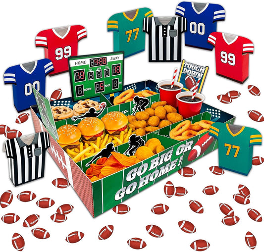 49-Piece Football Stadium Food Tray Kit – Paper Snack Boxes, Confetti and Large Stadium Tray for Game Day, Tailgate, Superbowl and Sports Party Supplies