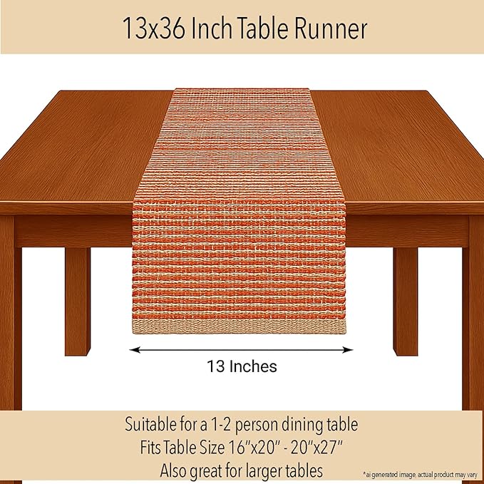 Chardin home Natural Jute Table Runner 13x36 Inch – Vintage Boho Rustic Table Decor – Handwoven Table Runner in Natural Jute and Rust Orange – Farmhouse Thanksgiving tablerunner