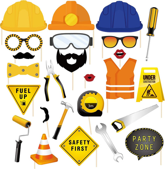 25Ct Construction Party Photo Booth Props Kit Construction Party Decorations Architectural Photo Props Kits 25 Pieces for Kids' Construction Theme Baby Shower & Birthday Decorations