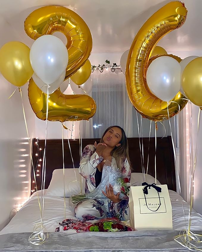 Gold 6 Balloon, Number Balloon 40 Inch, Gold and Black Party Supplies 6th Balloons for Birthday, 6 Birthday Balloon, Number 6 Balloon