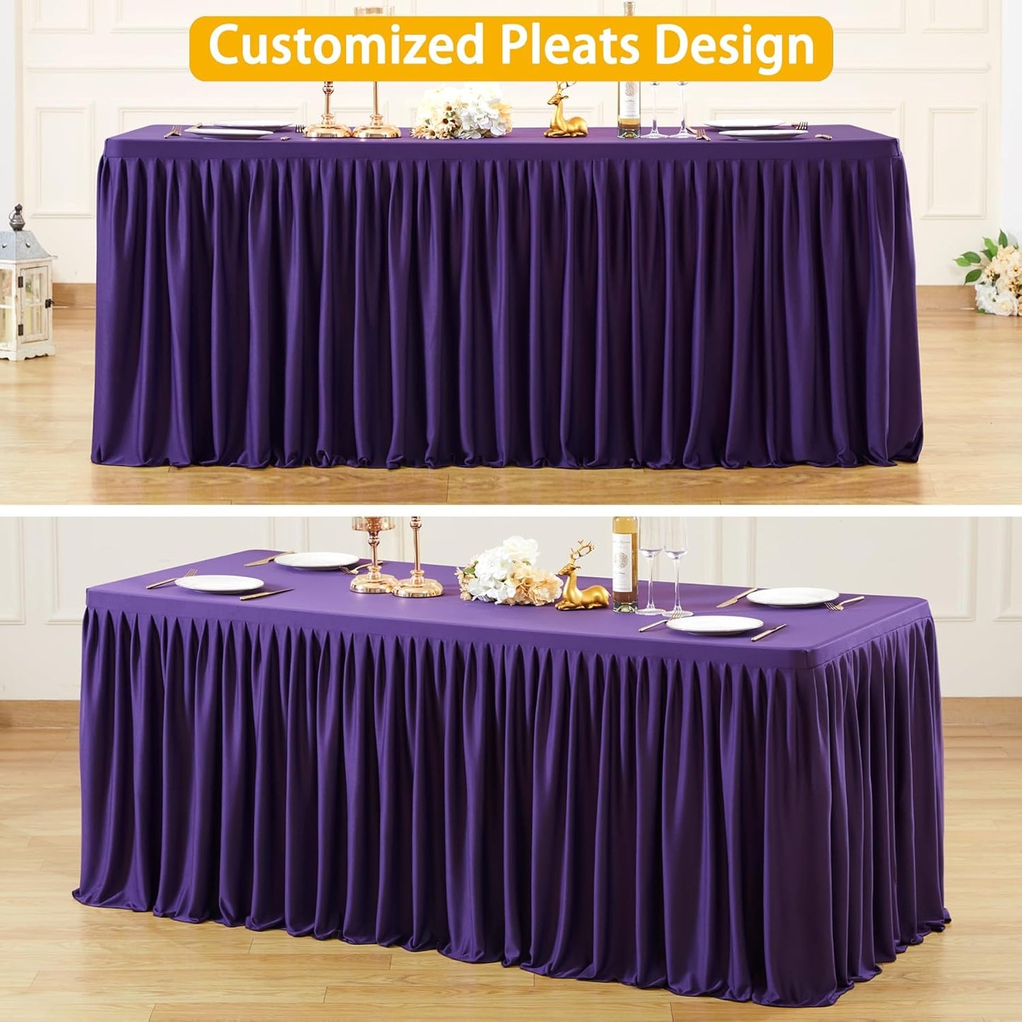 Dark Purple Polyester Table Clothes for 8 Foot Rectangle Tables, Wrinkle Free Fitted Table Cover with Pleated Ruffle Table Skirt for Birthday Party Wedding Trade Show Event Display