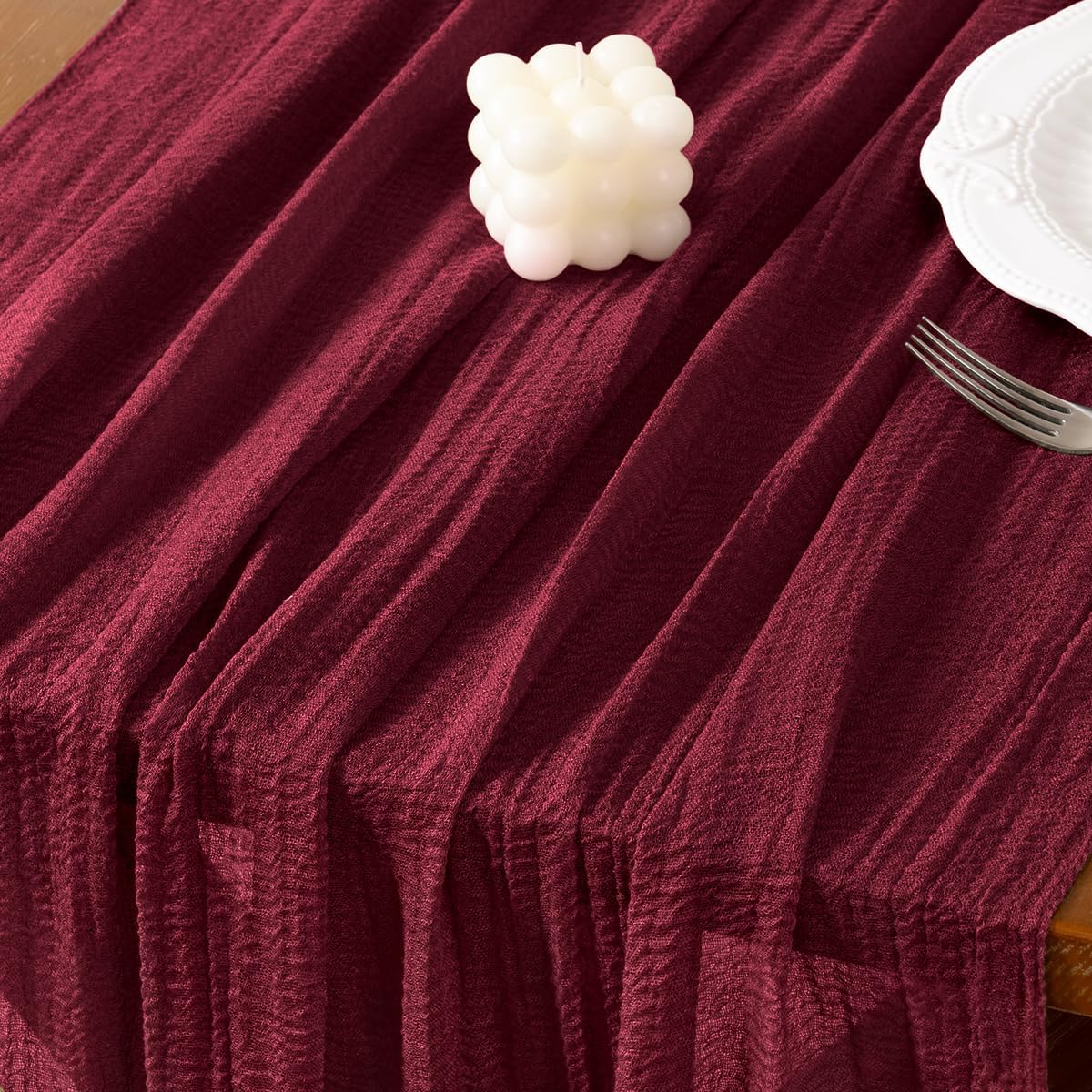 Socomi 3pcs Burgundy Gauze Cheesecloth Table Runner 120 Inch Rustic Boho Cheese Cloth Runner for Wedding Party Baby Bridal Shower Centerpiece Decoration Holiday Home Decorations