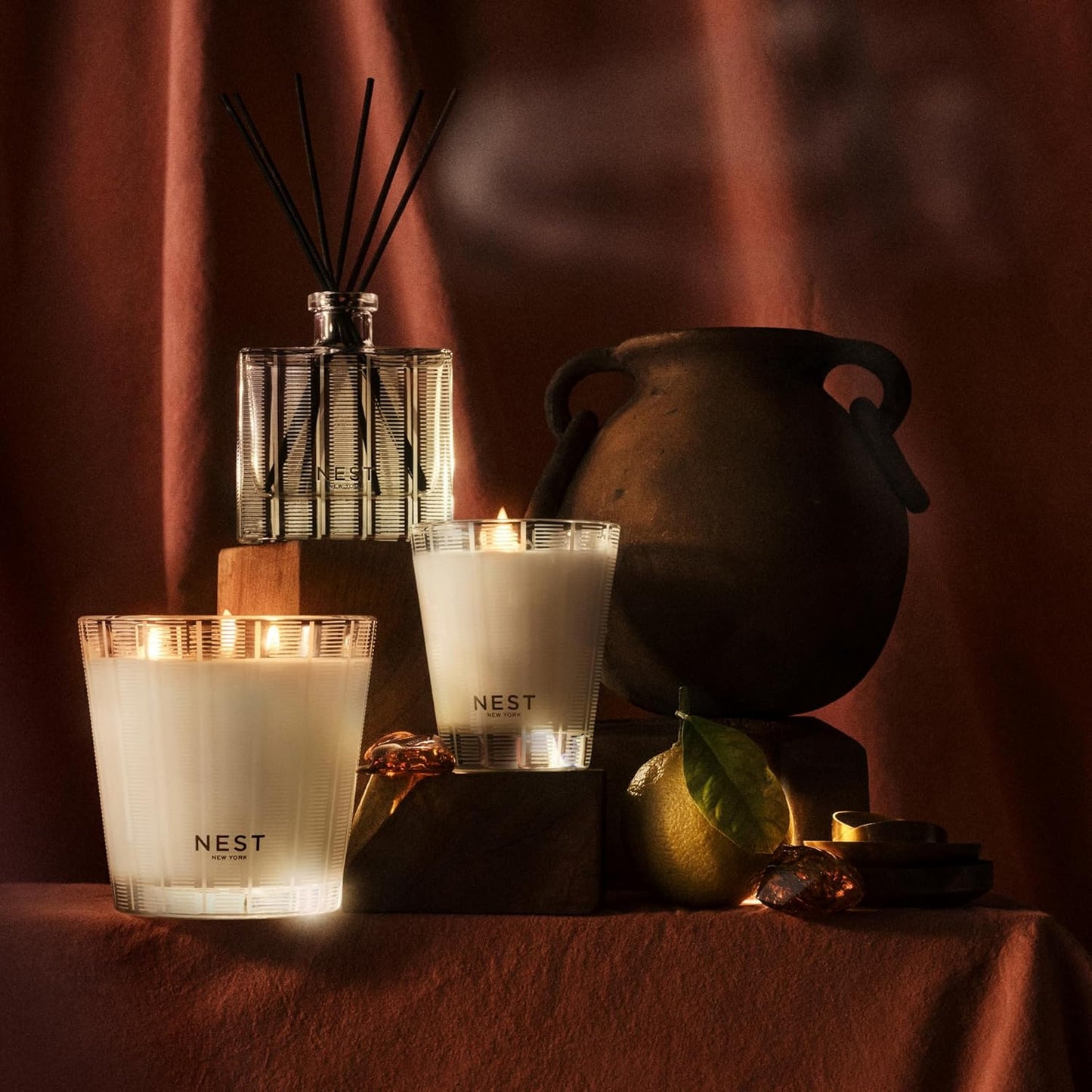 NEST New York Scented 3-Wick Candle, Moroccan Amber - 21.2 oz - Up to 100-Hour Burn Time - Reusable Glass Vessel