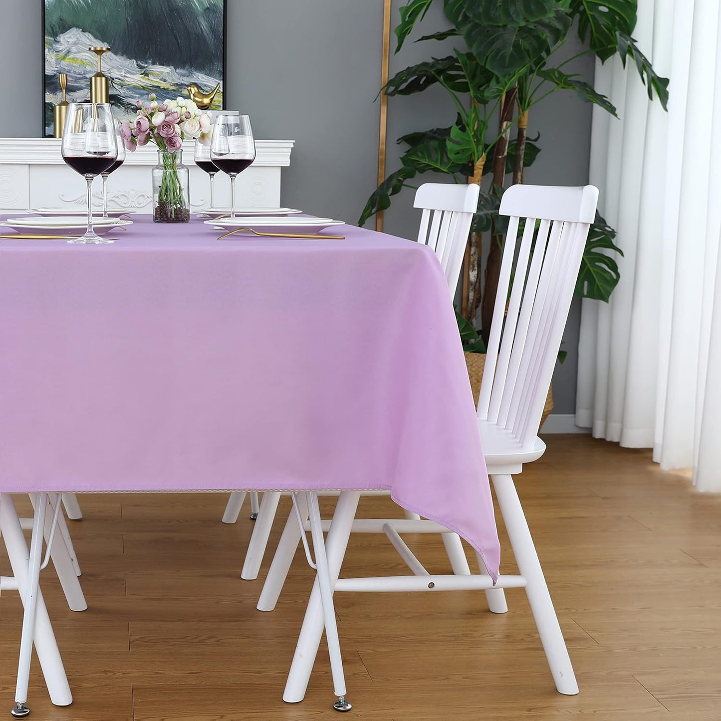FOLINS&HOME Lavender Square Tablecloth 60 x 60 Wrinkle Free Waterproof Polyester Table Cloths, Spillproof Heavy Duty and Washable Table Cover for Party, Banquet, Indoor and Outdoor-Rectangle/Oblong