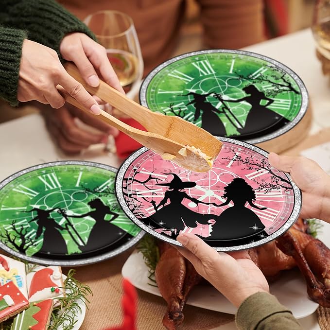 169Pcs Pink and Green Witch Birthday Decorations, Include Plates Napkins Cups Banner Knives Forks Spoons, Serve 24