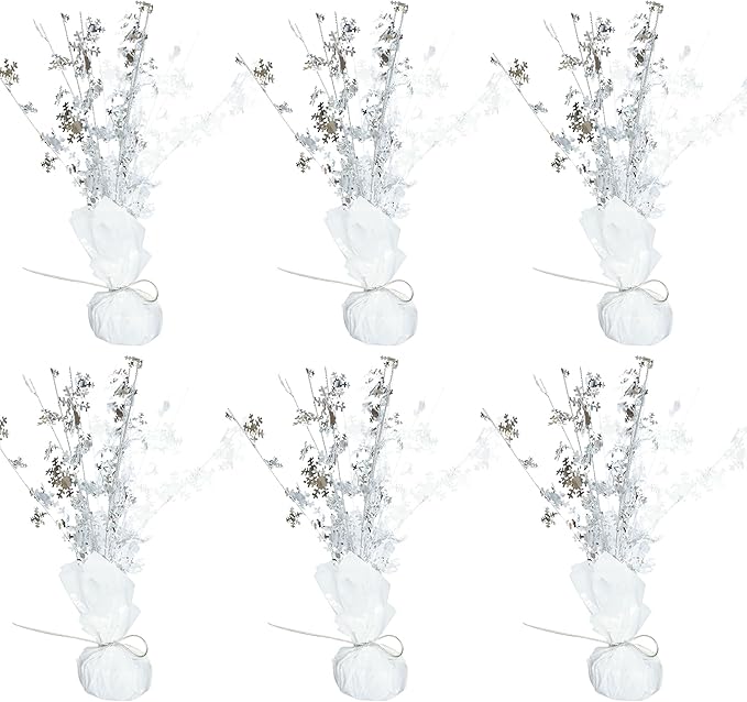 Gyufise 6 Pack Metallic Foil Spray Centerpiece Snowflake Table Decoration Burst Table Centerpieces Table Decor for Winter Wonderland Birthday Wedding Anniversary Holiday Party Supplies Silver White