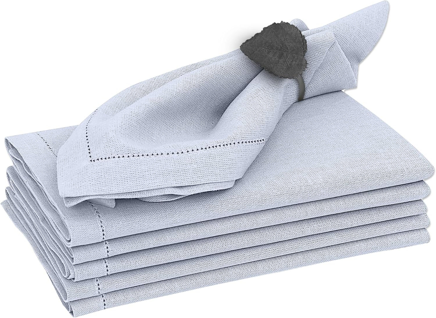 Ruvanti Premium Linen Napkins Set of 6-20x20 Inch, Classic Hemstitch, Mitered Corner Cloth Napkins - Soft, Elegant Dinner Napkins Cloth Washable for Weddings, Parties, Everyday Use - Arctic Ice