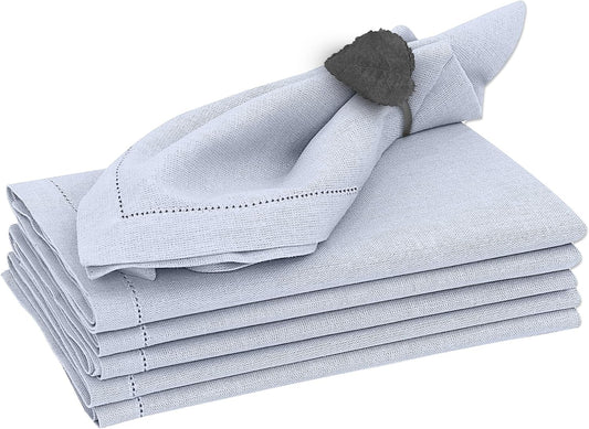 Ruvanti Premium Linen Napkins Set of 6-20x20 Inch, Classic Hemstitch, Mitered Corner Cloth Napkins - Soft, Elegant Dinner Napkins Cloth Washable for Weddings, Parties, Everyday Use - Arctic Ice