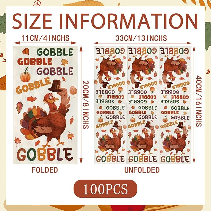 Karenhi 200 Pcs Gobble Thanksgiving Guest Napkins Gobble Disposable Hand Towel for Bathroom 2 Ply Turkey Rustic Farmhouse Napkin Decorative Napkin Bathroom Paper Hand Towels for Autumn Harvest