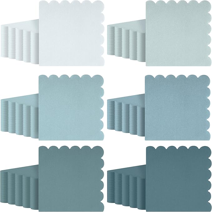 durony 150 Pack Scalloped Napkins 5 x 5 Inch Disposable Paper Napkins Gradient Color Napkins with Scalloped Edges for Dinner Wedding Birthday Party Supplies, Fog Blue