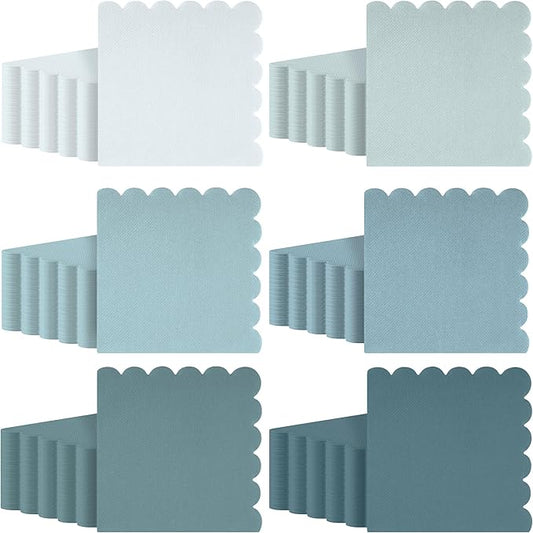 durony 150 Pack Scalloped Napkins 5 x 5 Inch Disposable Paper Napkins Gradient Color Napkins with Scalloped Edges for Dinner Wedding Birthday Party Supplies, Fog Blue