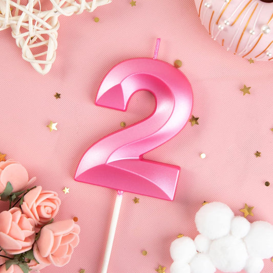 PHD CAKE 2.76 Inch Diamond Pink 2 Number Birthday Candles, Pink Number Candles, Cake Number Candles, Party Celebration