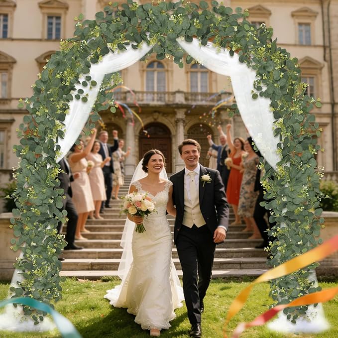 Eucalyptus Garland Faux Silk Leaf Silver Dollar Artificial Greenery Fake Eucalyptus Leaves Garlands for Table Wedding Party Indoor Outdoor Arch Wall Mantle Room Home Decoration (1, 5.5 FT)