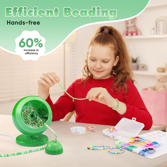ETUDAW Electric Bead Spinner, 4500 PCS Clay Beads for Necklaces and Bracelets, Beginner Bracelet Making Kit for Jewelry Making, DIY Arts and Crafts Birthday Gifts(Green)