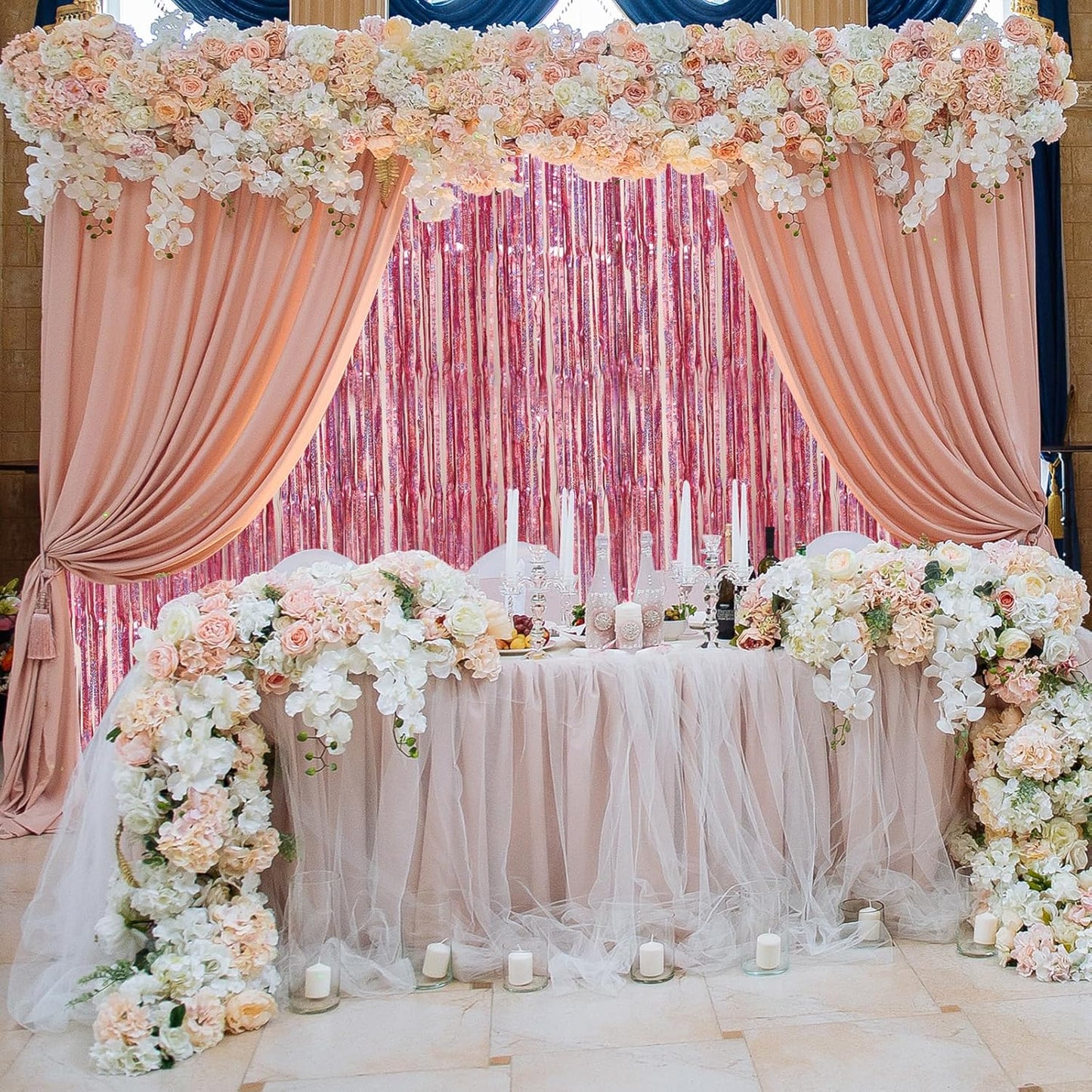 Accevo Pink Party Streamers 3Pack Glitter Foil Fringe Curtain 3.2ft x 8.2ft Pink Party Decor Photo Booth Streamers Metallic Tinsel Door Streamer for Valentines Day Decorations Christening Party Decor
