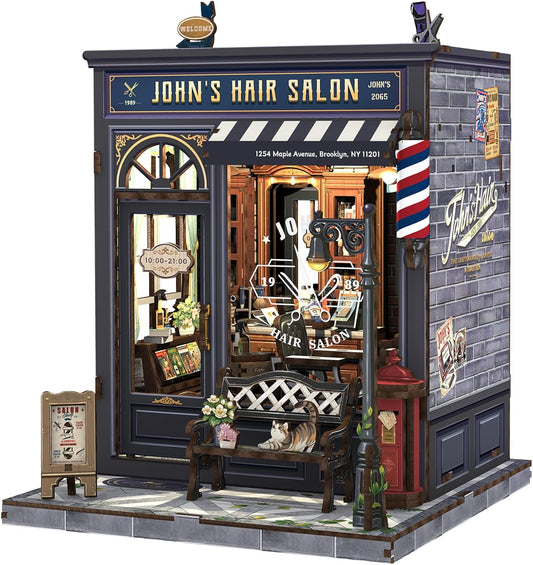 Fsolis Book Nook Kit - DIY Miniature House Kit for Adults Mini House Tiny 3D Puzzles for Bookshelf Diorama Decor Gifts for Women Teenagers Puzzle Lovers (John's Hair Salon)