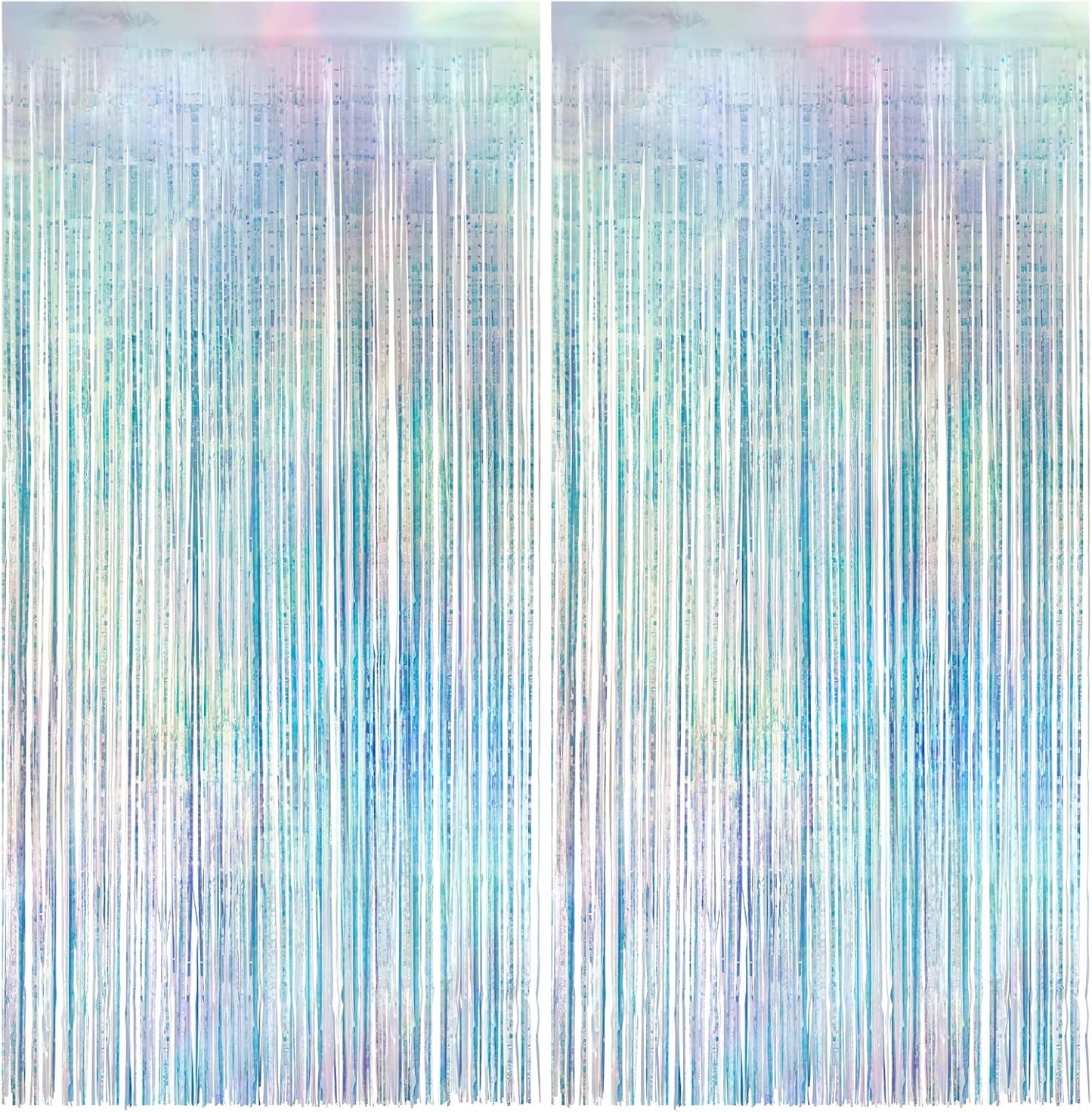 2 Pack Iridescence Party Streamers Backdrop Curtains, 3.3x8.2ft Holographic Tinsel Foil Curtain Photo Booth Props for Birthday, Wedding, Holiday Celebration, Bachelorette, Theme Decorations