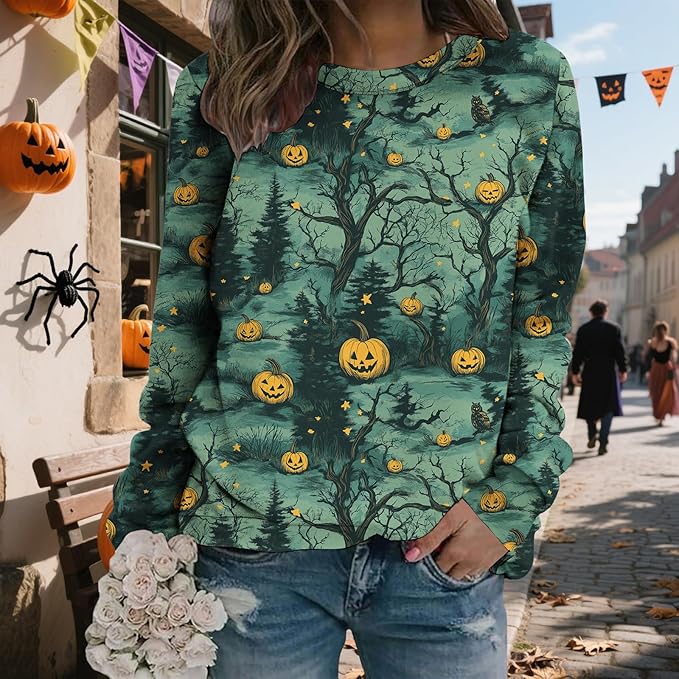 LIZALIG Pullover Cute Sweatshirt Orange Skeleton Fall Festive FunWomens Design Bat Holiday Party Outings Pumpkin Print