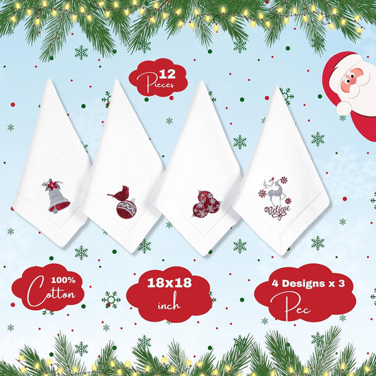 Homidate Cloth Dinner Napkins Set of 12 – 18x18 100% Cotton Silver with Red Embroidery – Machine Washable Reusable Napkins for Weddings, Parties, Dining & Holiday Events
