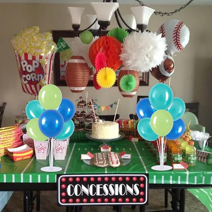 TONIFUL 4 Set Blue Cyan Green Balloon Centerpieces for Table,Balloon Stand Kit for Party Decor,Birthday Decorations,Sport Theme Party,Graduation Decorations Ocean Shark Sea Beach