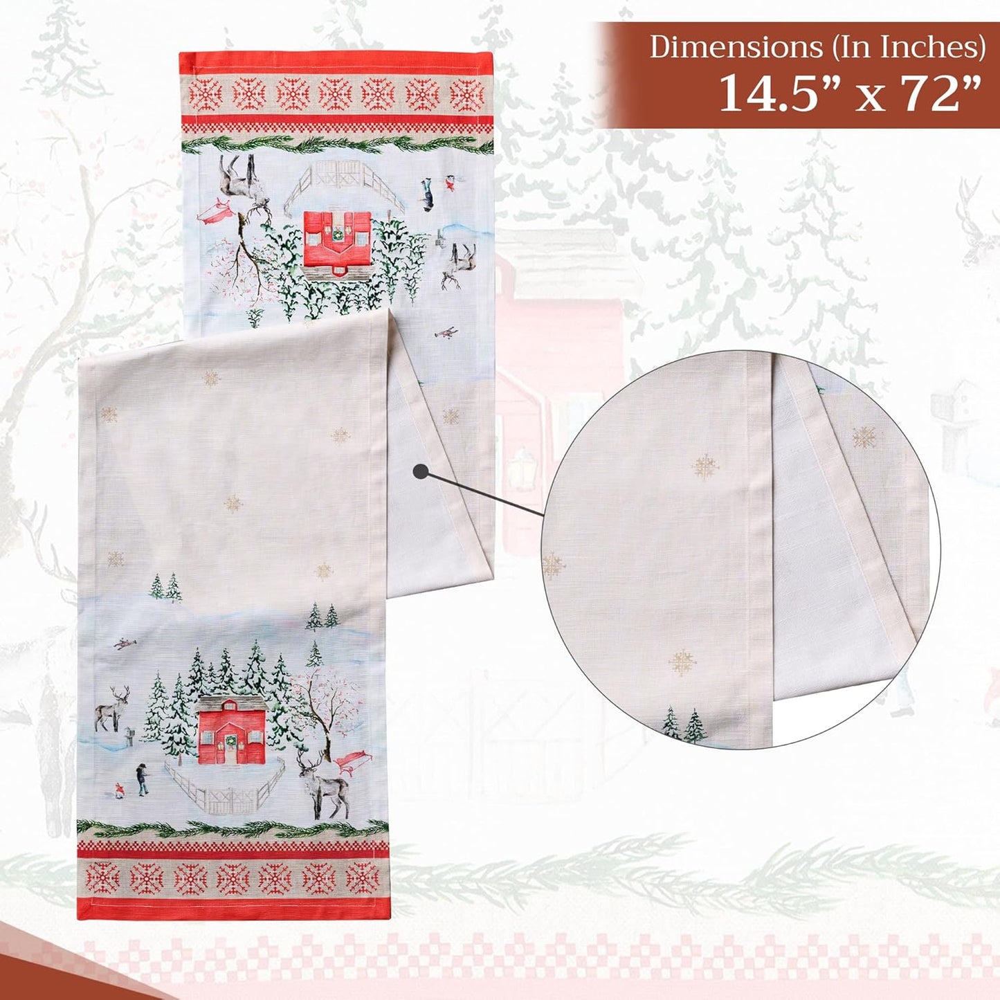 Maison d' Hermine Table Runner 100% Cotton Single Layer Table Runners 72 inches Long for Thanksgiving Christmas Decorations Home Kitchen Dining Party Wedding (Rural Christmas, 14.5" x 72")