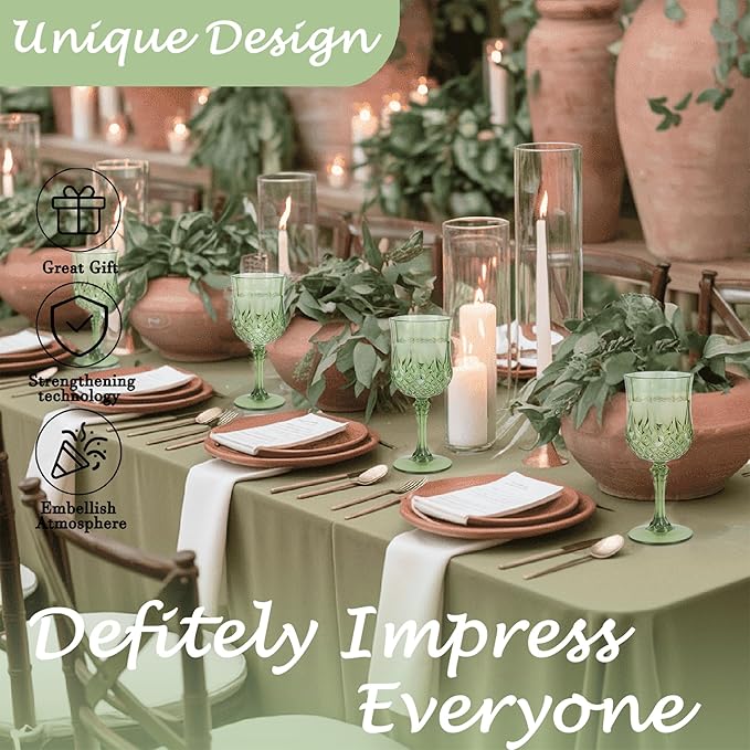 Plastic Wine Glasses, Plastic Goblets Vintage Style Cordial Unbreakable Drinking Glasses, Reusable Drinkware for Wedding Reception, Grand Event Party Supplies, Easter (48, New Green)