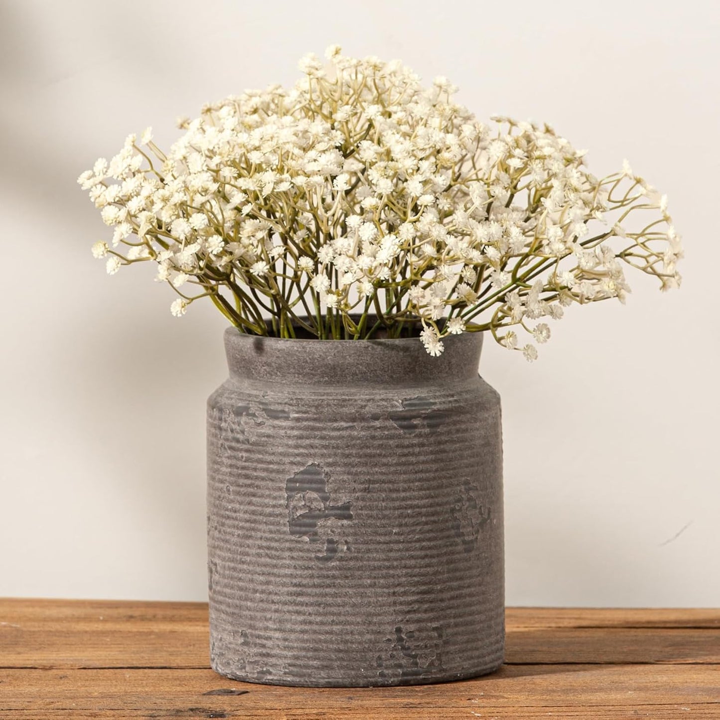 Ceramic Flower Vase 7.5 inch Farmhouse Rustic Vase for Home Decor Handcrafted Pottery Terracotta Vases for Dining Table Decor Fireplace Living Room Bathroom Wedding Centerpiece (01-Dark Brown)