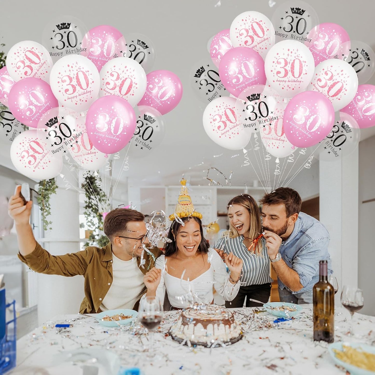Pink 30th Birthday Decorations for Women, Pack of 15 Happy 30th Birthday Balloons Pink White Transparent Latex Balloons Decor for Age 30 Year Old Lady Birthday Celebration Party Decorations Supplies