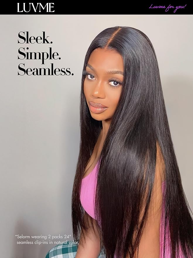 LUVME Silky Straight Seamless Clip in Hair Extensions 110g, 16 Inch Natural Black, 100% Real Remy Human Hair, Soft Full Volume, Easy Clip Ins for Daily Wear, Work, Parties & Weddings